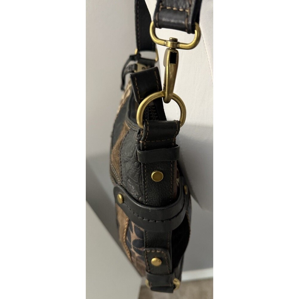 Fossil Patchwork Shoulder Handbag Canvas Leather … - image 4